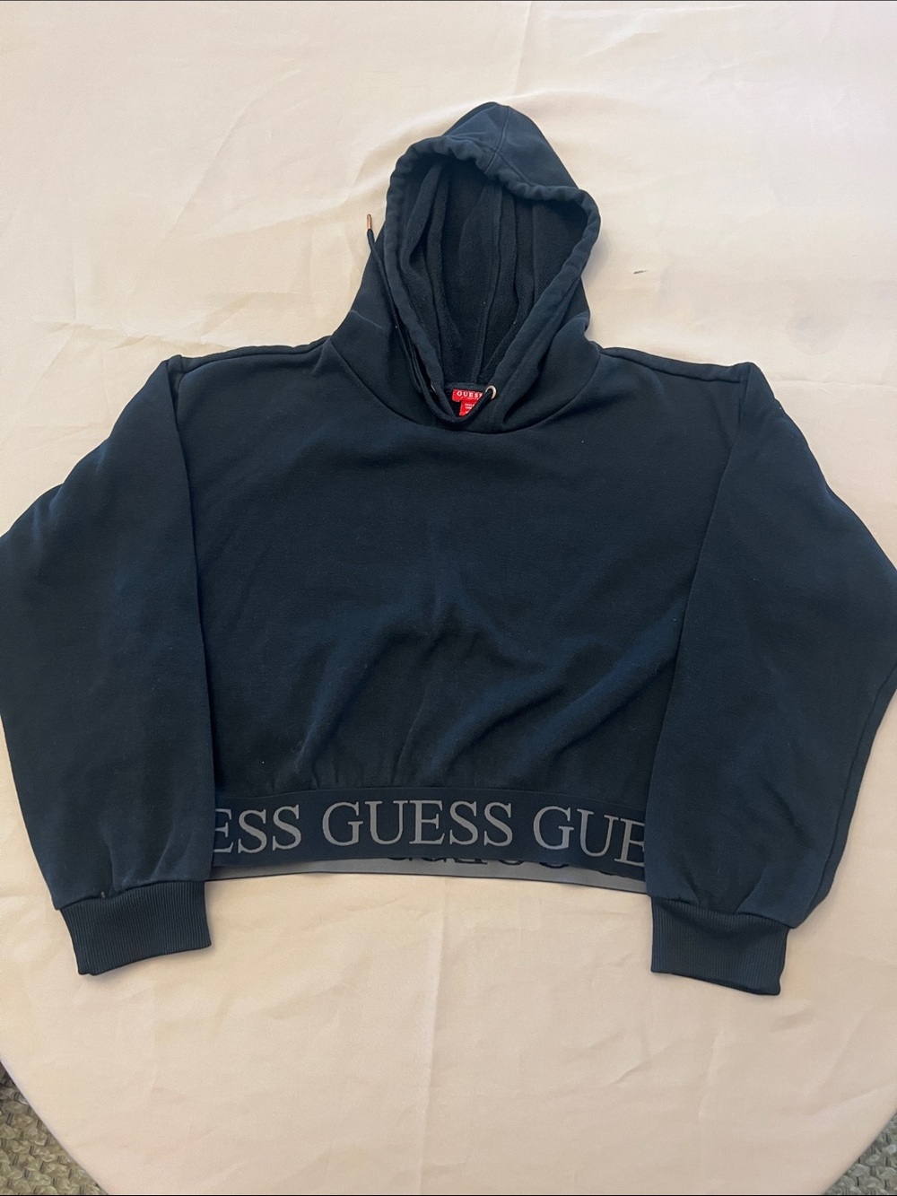 Guess Black Hooded Cropped Sweatshirt with Logo Band